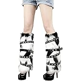 Holiberty 2PCS Faux Fur Leg Warmer Set Cosplay Accessory Furry Boot Cuff Cover with PU Belt Winter Leg Sleeves for Party Costume