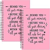 WHLBHG Inspirational 2pcs Spiral Journal Appreciate Gift Behind You, All Your Memories Hardcover Spiral Notebook Encouragement Gift for men Women (2 spiral-behind pink)