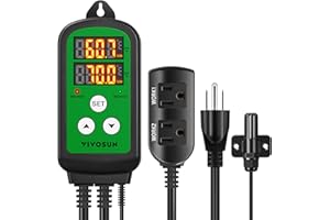 VIVOSUN Humidity Controller, 1200W Dual-Stage Outlet, Pre-Wired Digital Humidistat with Dual LED Displays for Humidifier/Dehumidifier/Fan, Ideal for Greenhouse, Grow Tent, Home-Brewing, Mushroom