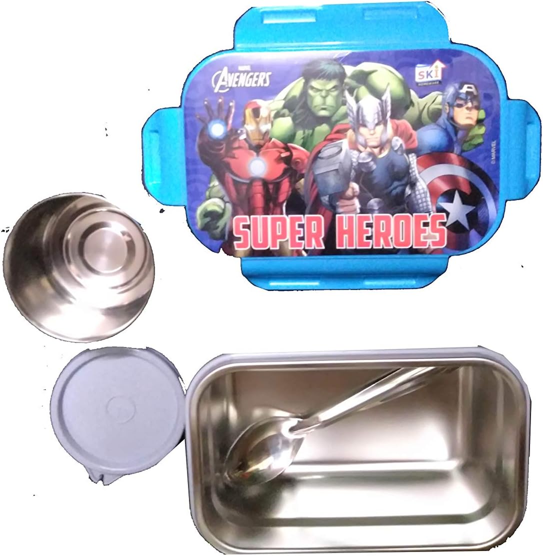ThemeHouseParty Avenger Cartoon Print Tacos Inner Steel Insulated Lunch Box Cartoon Tiffin Box for School Going Children, Boys, Girls, Return Gift, Birthday Gifts
