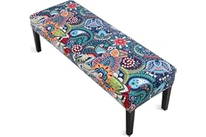 YISUN Dining Room Bench Covers, Stretch Cushion Covers Removable Washable Bench Slipcover, Printed Bench Seat Protector Rectangle Bench Cover for Dining Room, Living Room, Bedroom, Kitchen