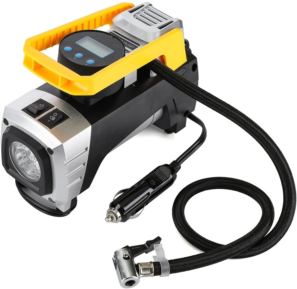 Tvird Tire Inflator Air Compressor Portable Air Pump 12V 150PSI DC Portable Tire Pump with Powerful Emergency Flashlight for Spare Tire,Trailer,Dirt bike,RV and Other