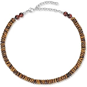 LuxSep Genuine Tiger Eye Necklace for Women, Natural Tiger Eye Gemstone Beaded Necklace, Summer Jewelry for Women, Adjustable