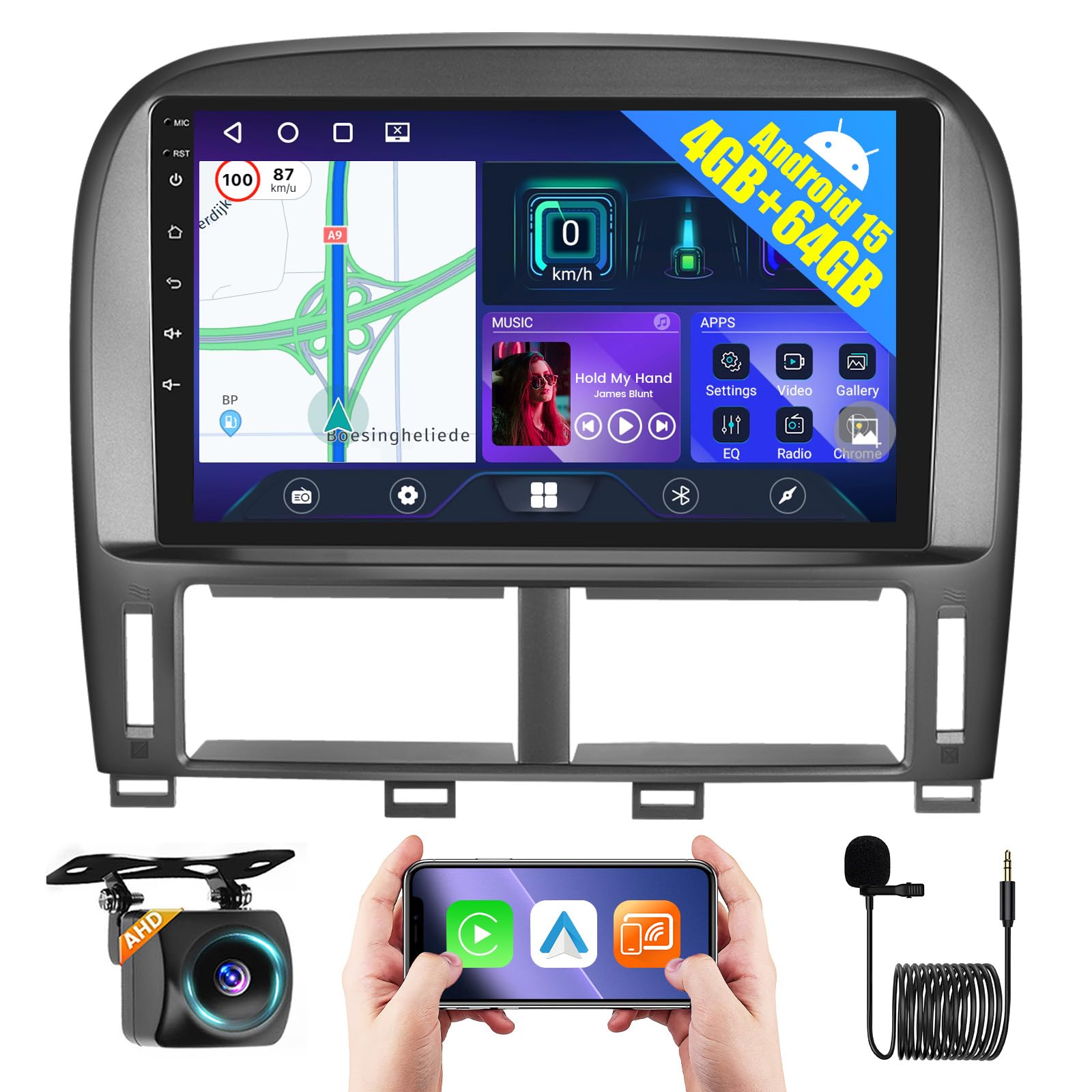 Photo 1 of 4+64G Realdio Car Radio for Lexus LS430 2001 2002 2003 2004 2005 2006 with Wireless CarPlay/Android Auto, 9 Inch Touchscreen for LS430 Android 15 Car Stereo, Bluetooth 5.0, FM/RDS, 32EQ, GPS, WiFi, UI