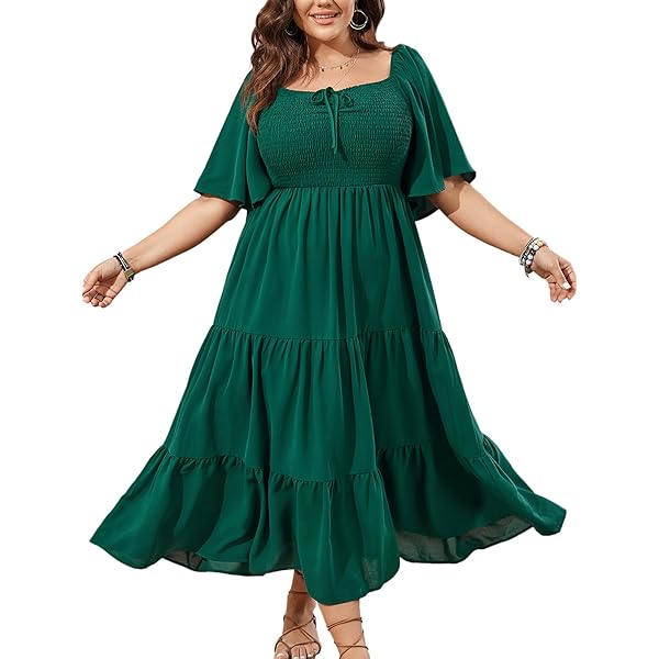 Amazon.com: XPLUSWEAR Plus Size Elegant Evening Dress for Women, Evening V  Neck Half Sleeve Patchwork with Pocket Maxi Dress Green : Clothing, Shoes &  Jewelry