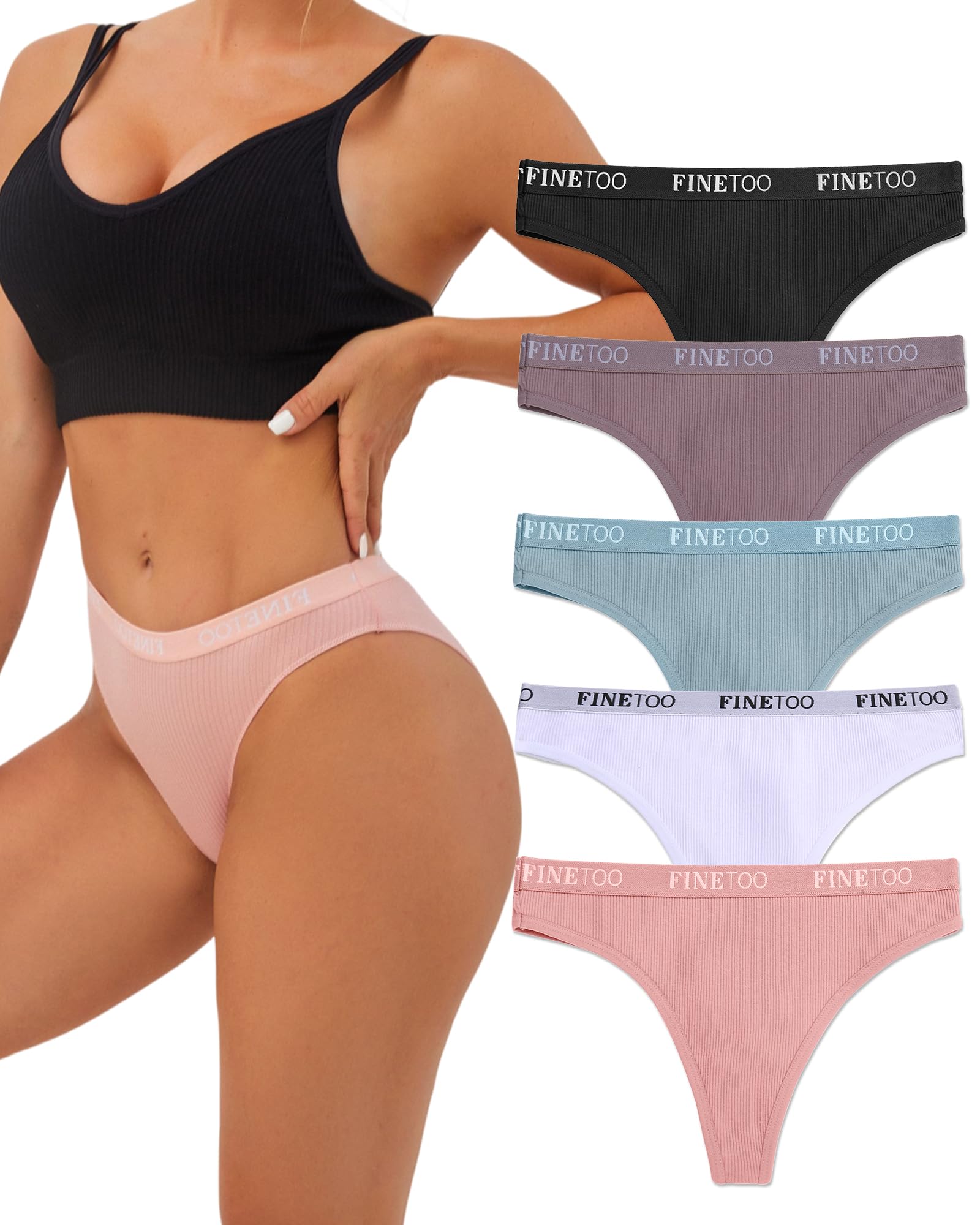 Photo 1 of FINETOO Cotton Thongs for Women Breathable Stretch Hipster Panties Sexy High Waisted Thong Underwear S-XL