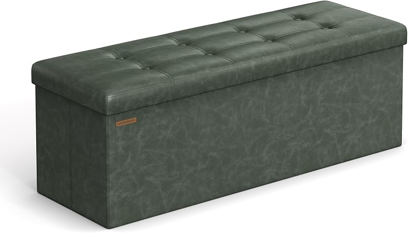 Sitzhocker Banc, Pouf Pliable, 38 x 110 x 38 cm, Bout de Lit, Repose-Pieds, Coffre de Rangement, Charge jusqu'à 300 kg, pour Salon, Chambre, Entrée, Vert Forêt LSF070C01, 110L cm