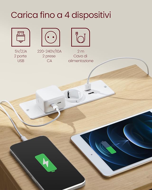 KAILYN Collezione - Comodino con Stazione di Ricarica, Set di 2, con 3 Cassetti, 2 Prese AC 2 Porte USB, per Soggiorno, Camera da Letto, Studio, Giallo Paglierino LET831Y70