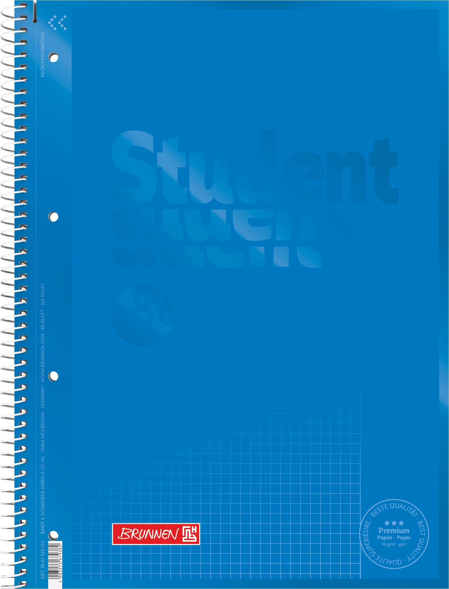 Brunnen Colour Code 1067926133 Notebook/Notepad Student A4 Squared (Type 26) 90g/m² 80 Pages Azure Blue