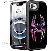 OTTARTAKS Compatible for iPhone 16e Case 2025 with Screen Protector for Boys Men Spider Cool Full Body Heavy Duty Black Shockproof 3-Layer Protective Phone Case for iPhone 16E