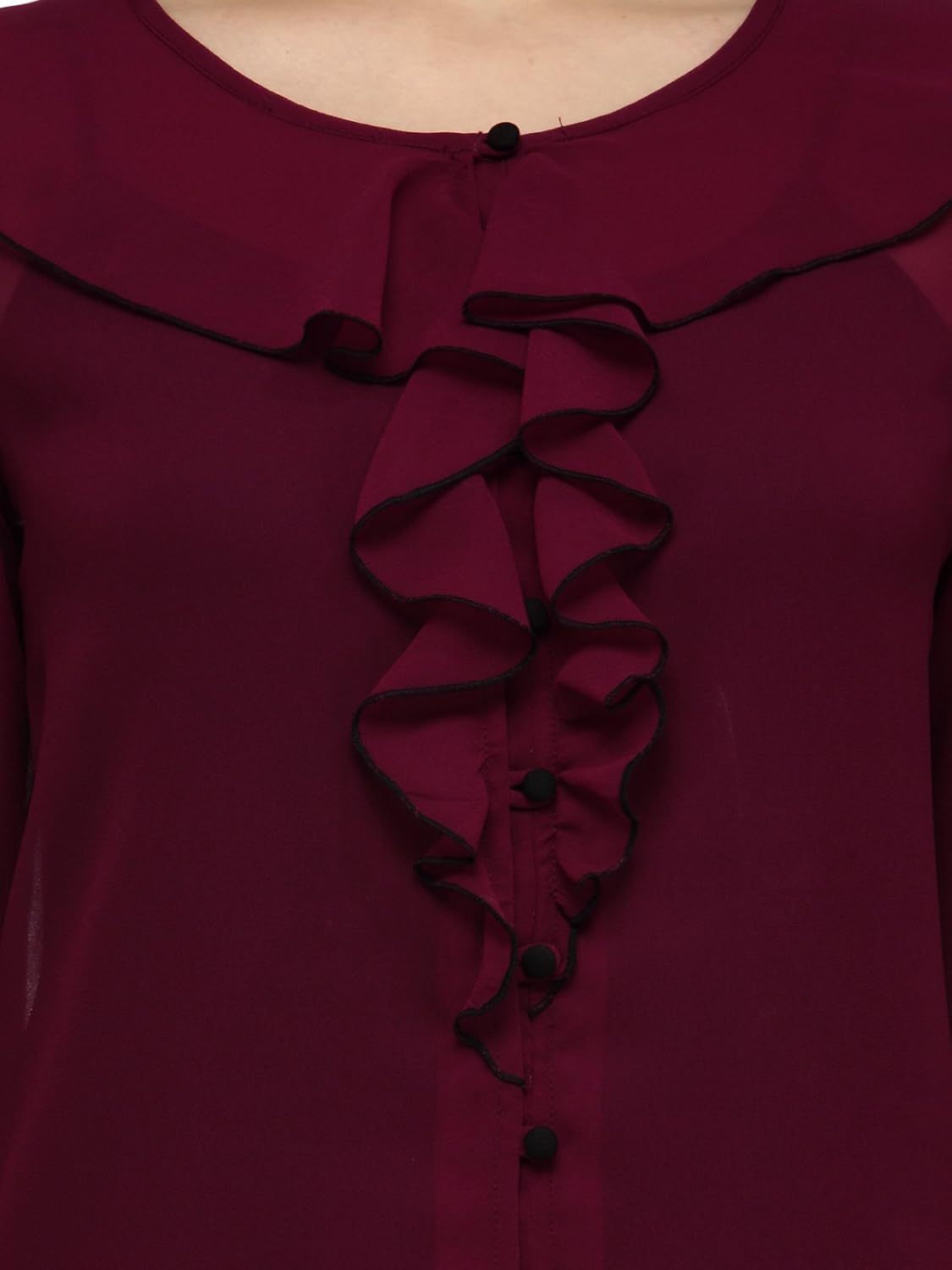 tunic nation women's wine 100% poly georgette frill top