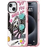 Rosarnnah for iPhone 15 Case Cute - Durable Shockproof 6.6 ft Drop Impact Phone Case - Funny Skeleton Design (6.1") Glitter Pink