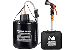 AZXJC 5 gallon/20L Water Bag,Portable Outdoor Camping Shower,Sun Heating,Electric Shower,8 Spray Modes,with Built-in Thermometer,Suitable for Hiking/Backpacking,Camping,Travel,Beach,Pets,Flowers