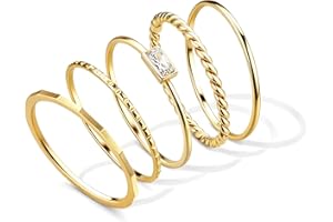 sailimue Gold Stackable Rings for Women Non Tarnish - 14K Gold Plated Waterproof Thin Band Ring Set - 1mm Minimalist Stainless Steel Silver Stacking Dainty Trendy Statement Thumb Rings Size 5-11