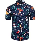 TUNEVUSE Mens Christmas Shirt Ugly Santa Claus Party Printed Short Sleeve Funny Casual Hawaiian Xmas Shirts Top