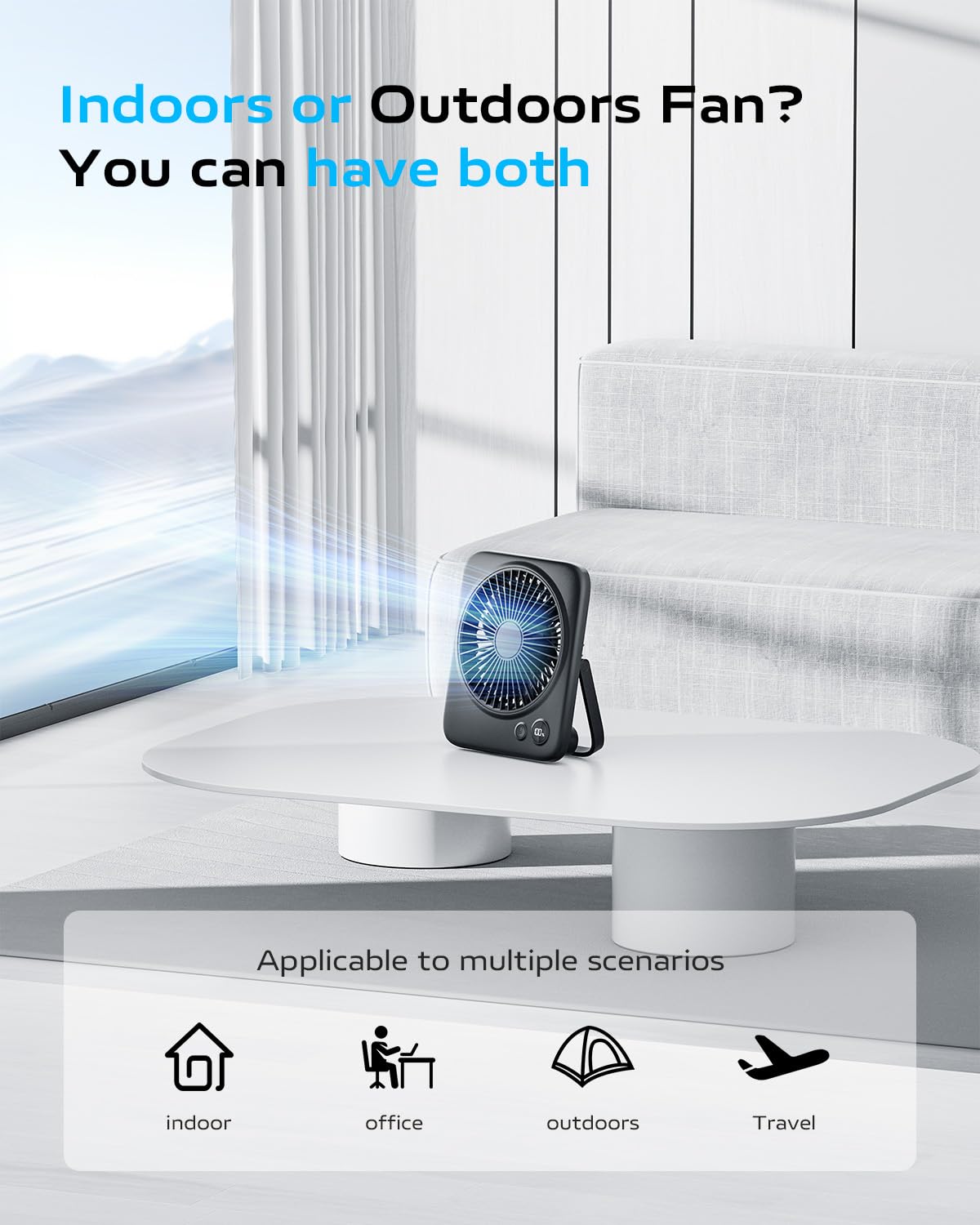 Otlonpe Personal Portable Desk Fan Battery Operated, 4000mAh Small USB Rechargeable Portable Fans for Travel Sleeping Bedroom Office Home Table, Led Display, Cordless, Quiet, 4-Speed, 6.5 Inch (Black)