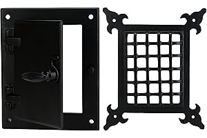 A29 Hardware Cast Iron Speakeasy Door Grill/Grille with Viewing Door, Black Powder Coat Finish, Medium Size