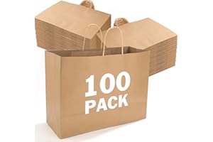 XPCARE 100Pack Large Paper Bags with Handles, 16x6x12 Inch Brown Paper Bag Kraft Shopping Bags for Business Merchandise Wedding Party Favor
