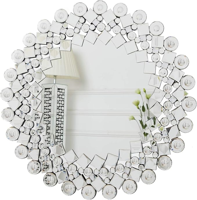 RICHTOP Wall Mirror Large Crystal Jewel Mosaic Framed Round Wall