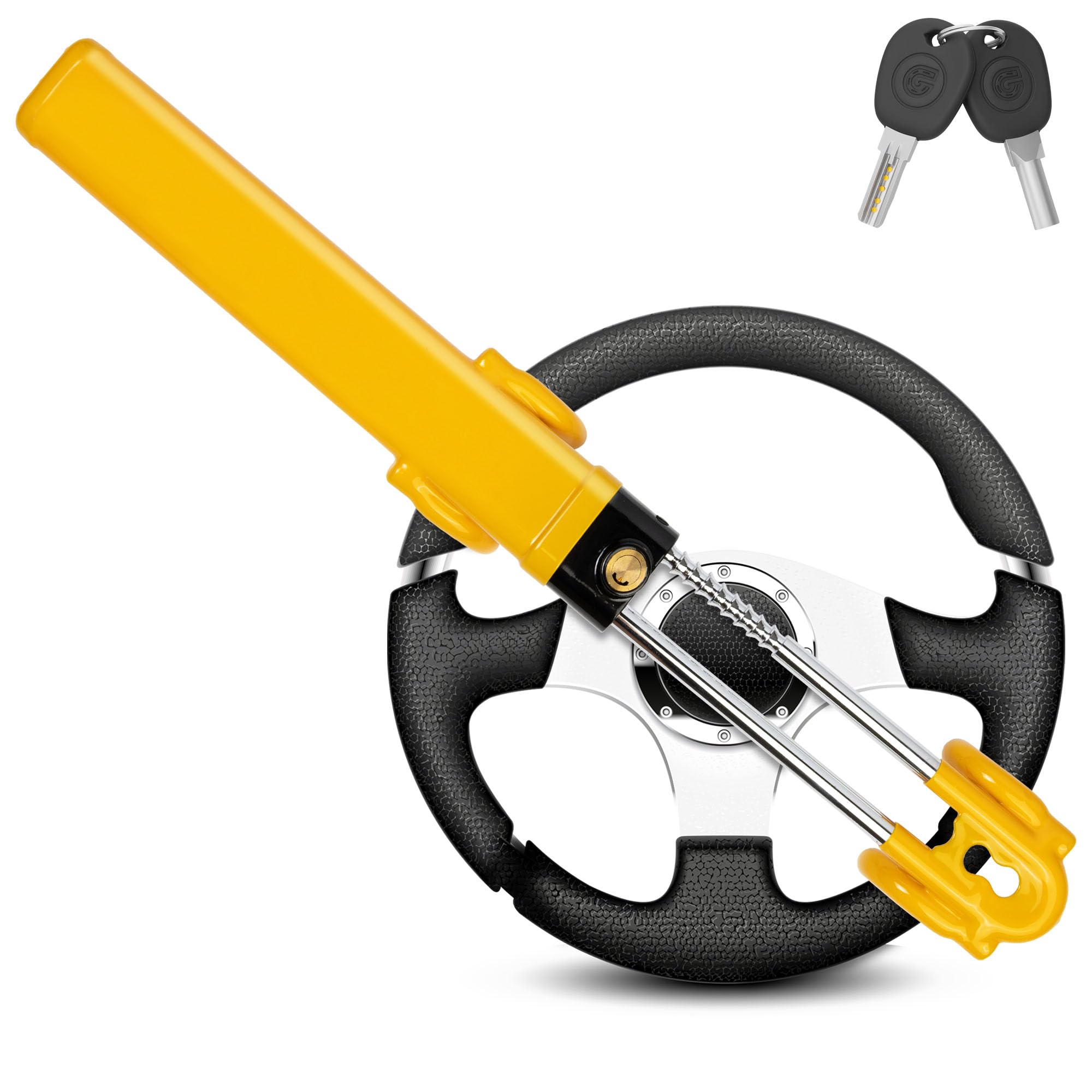 ﻿GADLANE Twin Bar Steering Wheel Lock - High Visibility Anti-Theft Device, Car Steering Lock, Strong Car Security for Cars, Van & Caravan with 2 Keys (Yellow)