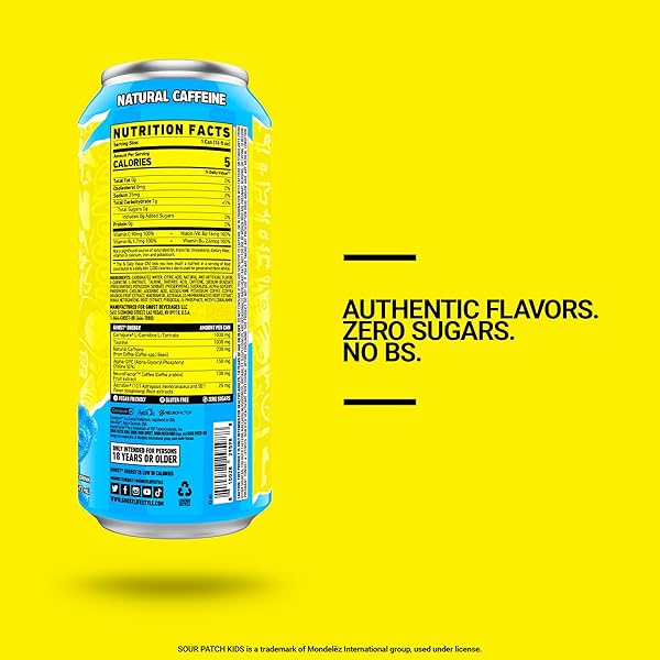GHOST ENERGY DRINK – 12-PACK, SOUR PATCH KIDS BLUE RASPBERRY, 16OZ – ENERGY & FOCUS & NO ARTIFICIAL COLORS – 200MG NATURAL CAFFEINE, L-CARNITINE & TAURINE – GLUTEN-FREE & VEGAN