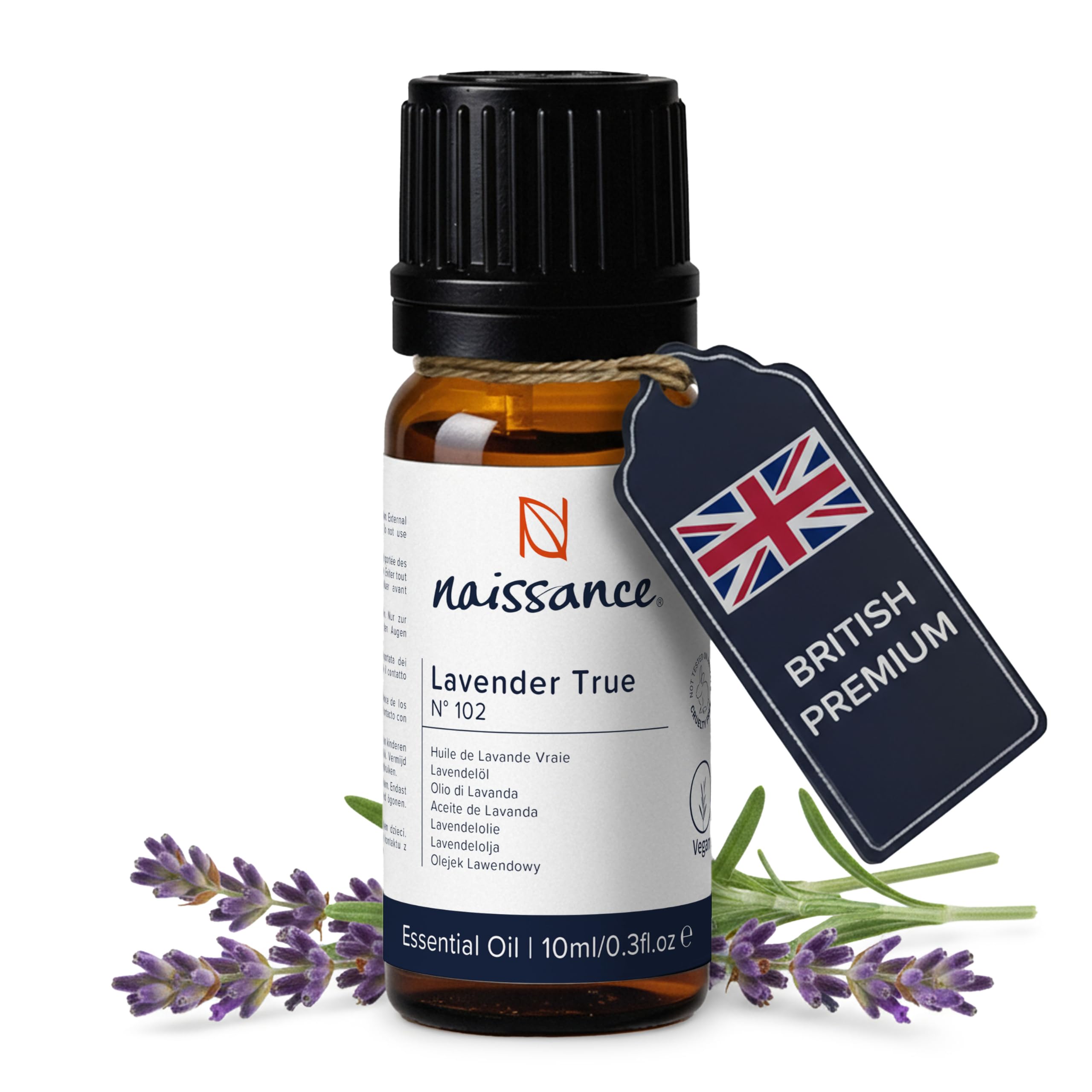 Naissance True Lavender Essential Oil (No. 102) 10ml - Pure, Natural, Cruelty Free, Vegan, Steam Distilled and Undiluted - Relaxing & Soothing - for Diffusers, Aromatherapy & Massage Blends