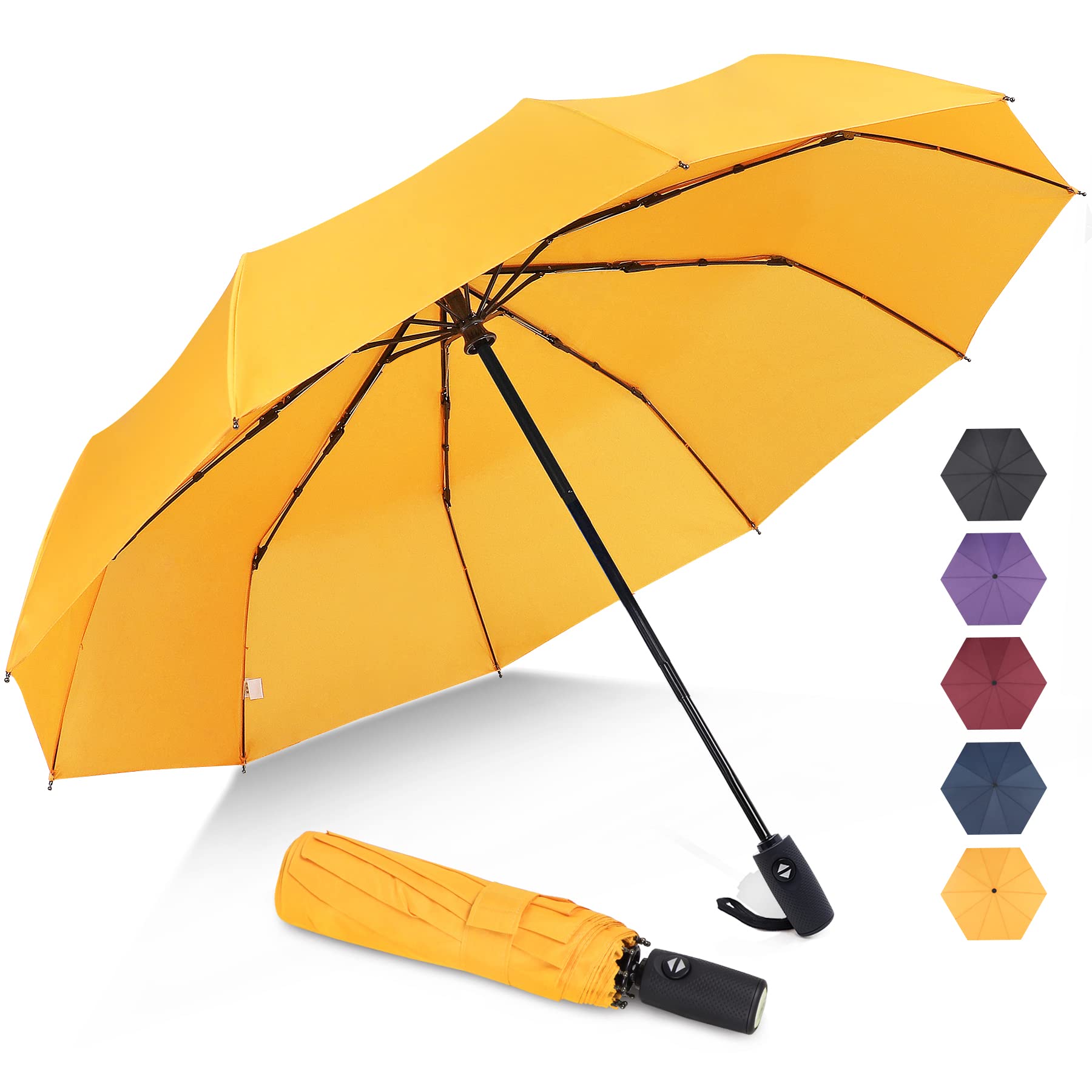 ZOMAKE Compact Umbrella Windproof Strong,Travel Small Umbrella Portable Foldable Brolly Automatic Folding for Women Men,46IN (Yellow)