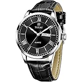Taxau Mens Watches Luxury Dress Waterproof Leather Watch with Date Day Analog Quartz Large Number Wrist Watch Casual Classic Luminous Scales Big Face Easy Read Reloj para Hombre