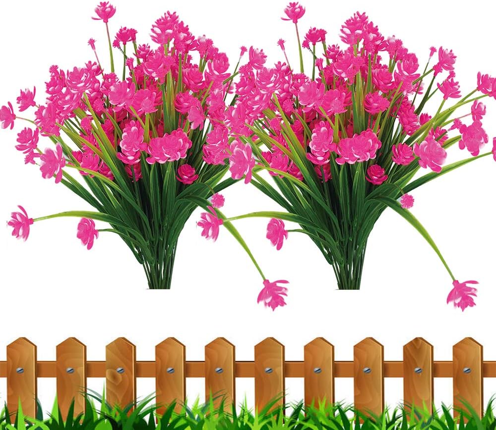 JEMONG Artificial Fake Flowers, 8 Bundles Outdoor UV Resistant Greenery Shrubs Plants Indoor Outside Hanging Planter Home Garden Decorating(Pink)
