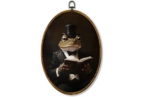 shiviody Vintage Frog Canvas Wall Art Decor, Funny Victorian Frog Gothic Animal Wall Art, Retro Dark Moody Academia Animal Oval Hanging Frame Prints Decorations for Farmhouse Home Dorm 8.6"x11.4"
