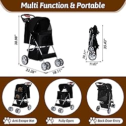 Azaeahom Pet Stroller 4 Wheels Dog Cat Stroller for