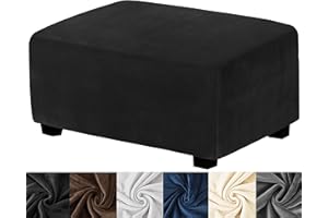 HFCNMY Ottoman Cover Rectangle,Stretch Velvet Slipcovers Rectangle Thick Covers Slipcover for Ottomans Soft Foot Stool with Elastic Bottom Black Large (ASMFDT20230725-2)
