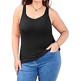 V FOR CITY Women Plus Size Tank Tops with Built-in Padded Bra Adjustable Strap V-Neck Camisole Cotton Cami Shirts 1X-4X