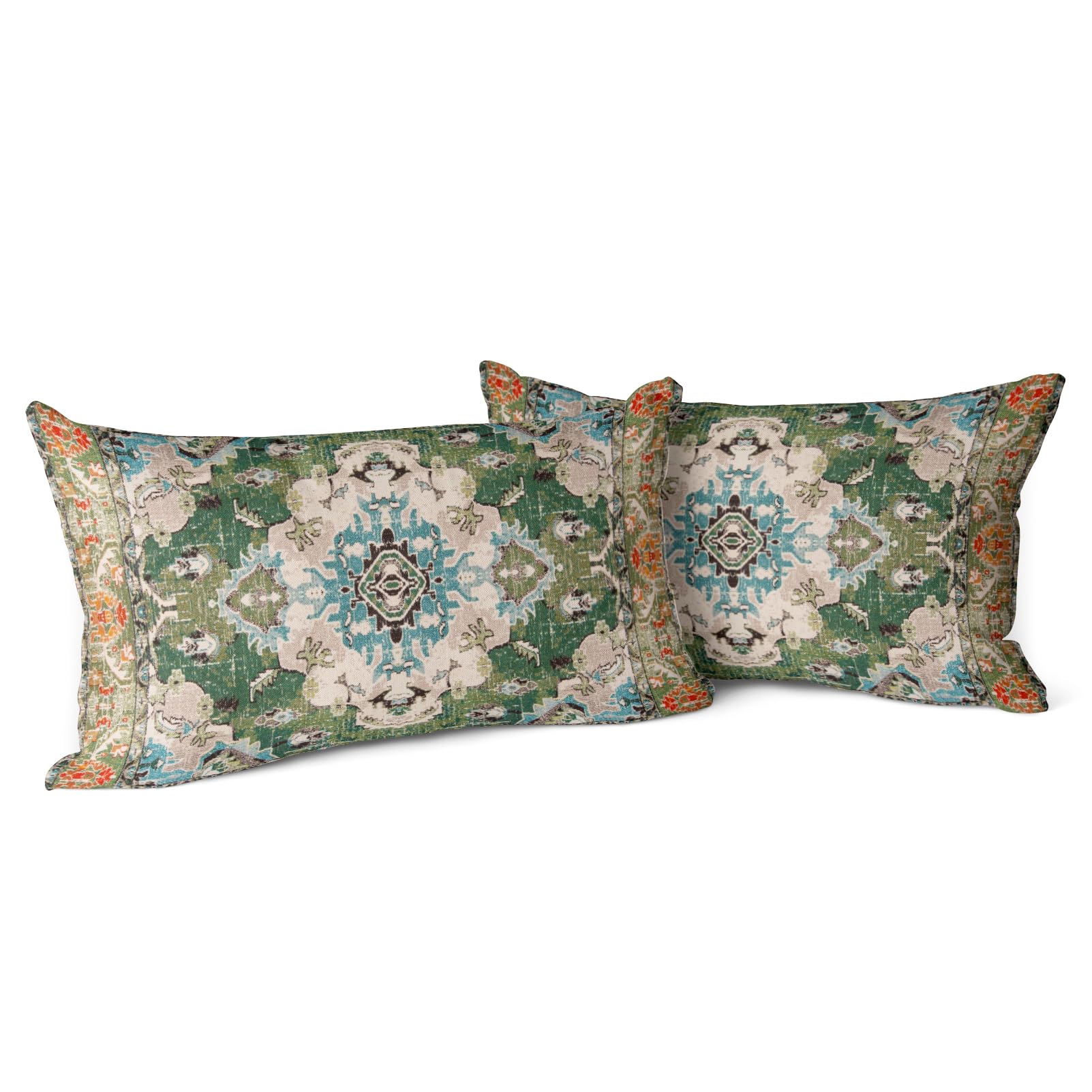 Snylcce Set of 2 Bohemian Style Cushion Covers 30x50 cm Decorative Square Throw Pillow Covers 30x50 CM Sofa Car Pillowcase for Outdoor Home Bed Living Room Couch Decor (Green)