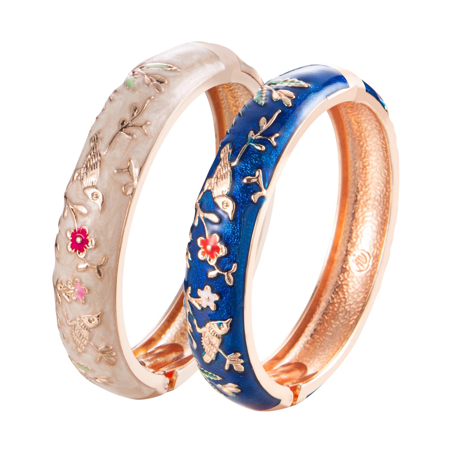 UJOY Blue Enamel Bangle for Women, Handmade Bracelet for Lady, Vintage Jewellery keepsake（Wide, Smooth） Navy Blue Couples Bracelets His and Hers, Valentines keepsake for Boyfriend & Girlfriend — image 1