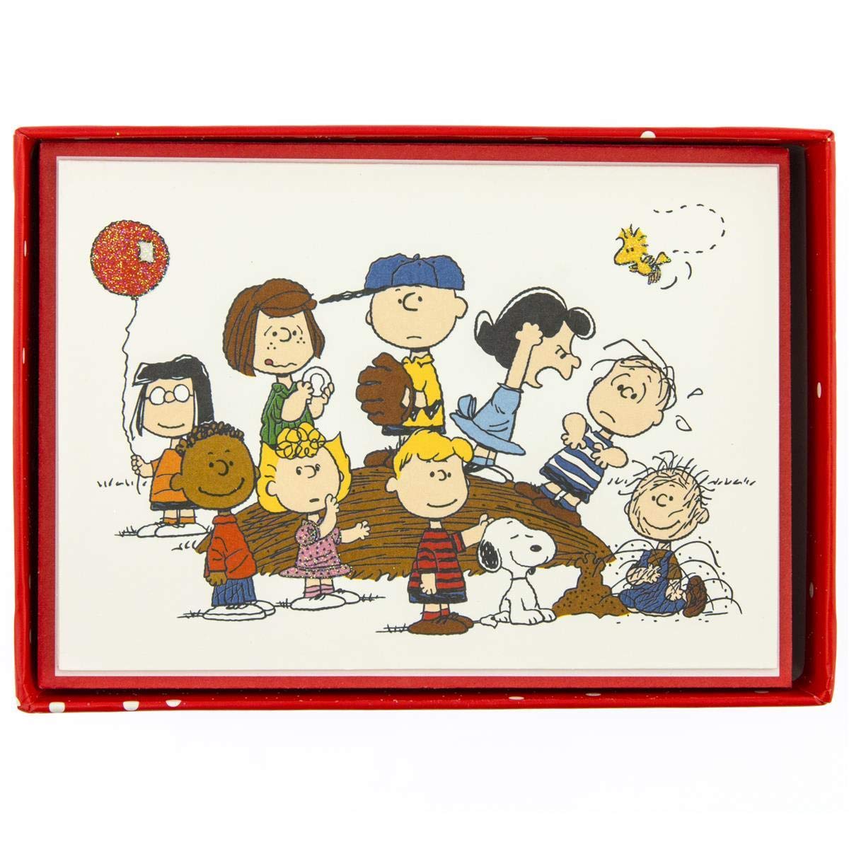 Graphique Peanuts Gang Boxed Notecards, 16 Peanuts Friends CardsEmbellished with Glitter, with Matching Envelopes and Storage Box, 3.25" x 4.75"