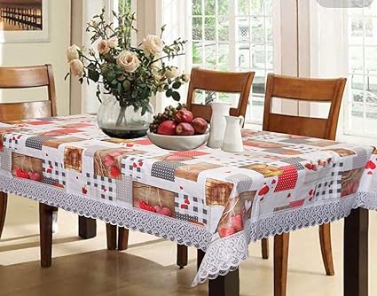 Kuber Industries Checkered PVC 6 Seater Dining Table Cover - Cream