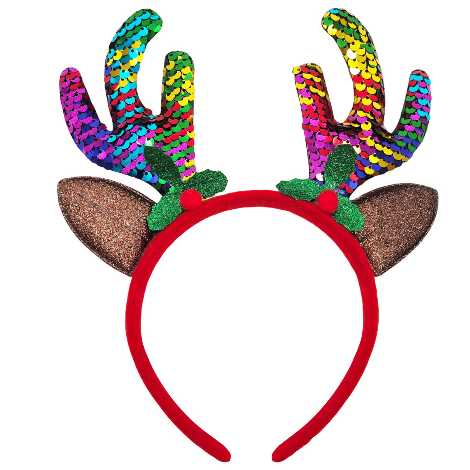 Reindeer Antlers Christmas Headband, Sequin Antler Xmas Headbands for Adults, Women, Ladies & Kids - Festive Deer Ears Headbopper Hair Accessories