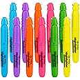 Emraw Mini Fluorescent Highlighter with Cap Clip. Smooth Glide Solid Gel Student Study Kit Assorted Colors, (12 Pack)