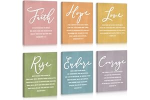 CHDITB Faith Hope Love Bible Verse Wall Art, Set Of 6 Prints Religious Prayer Wall Art, Scripture Quote Canvas Painting, 8x10