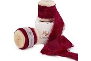 HUIHUANG Red Velvet Ribbon 1 inch Red Frayed Silk Velvet Ribbon Fringe for Ornaments Crafts, Christmas Tree Decoration, Gift Wrapping, Floral Bouquets, Wreaths, Wedding Decor
