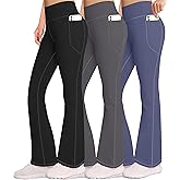 AENLLEY Girls Stretchy Flare Yoga Pants with Pockets - High Waisted Wide Leg Activewear Leggings for Kids