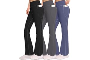AENLLEY Girls Stretchy Flare Yoga Pants with Pockets - High Waisted Wide Leg Activewear Leggings for Kids