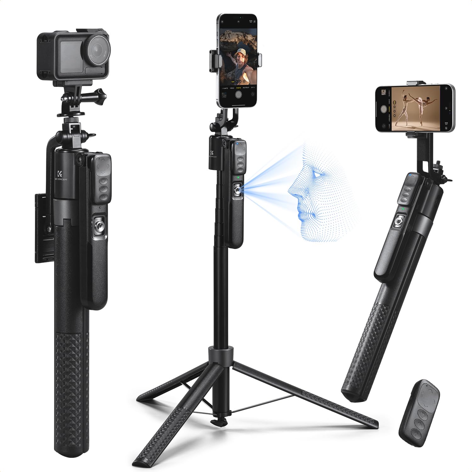 K&F CONCEPT 71“ Face Tracking Tripod, Auto Face Tracking Selfie Stick, Auto Face Tracking Tripod 360 Totation with Stand, Gesture Control, Remote Control