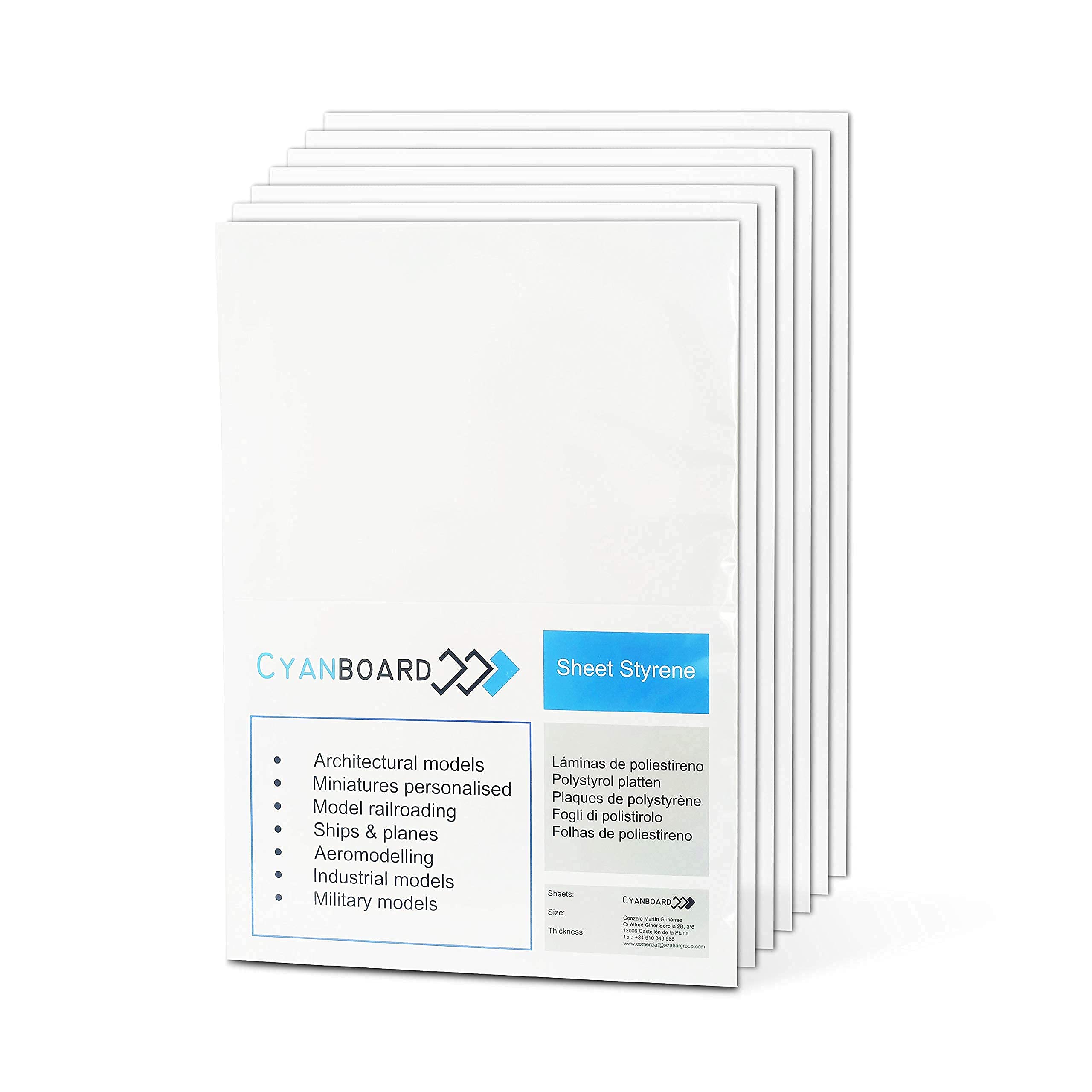 Cyanboard Rigid Polystyrene Plates, White 4 and 6 pieces in A4 size (297 x 210 mm). Plasticard for model making. 2 mm thickness x 6 pieces.