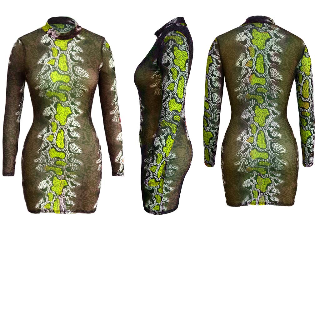 Women\'s Mesh Beach Cover Ups - Sexy See Through Long Sleeve Bodycon Mini Dress XX-Large Green