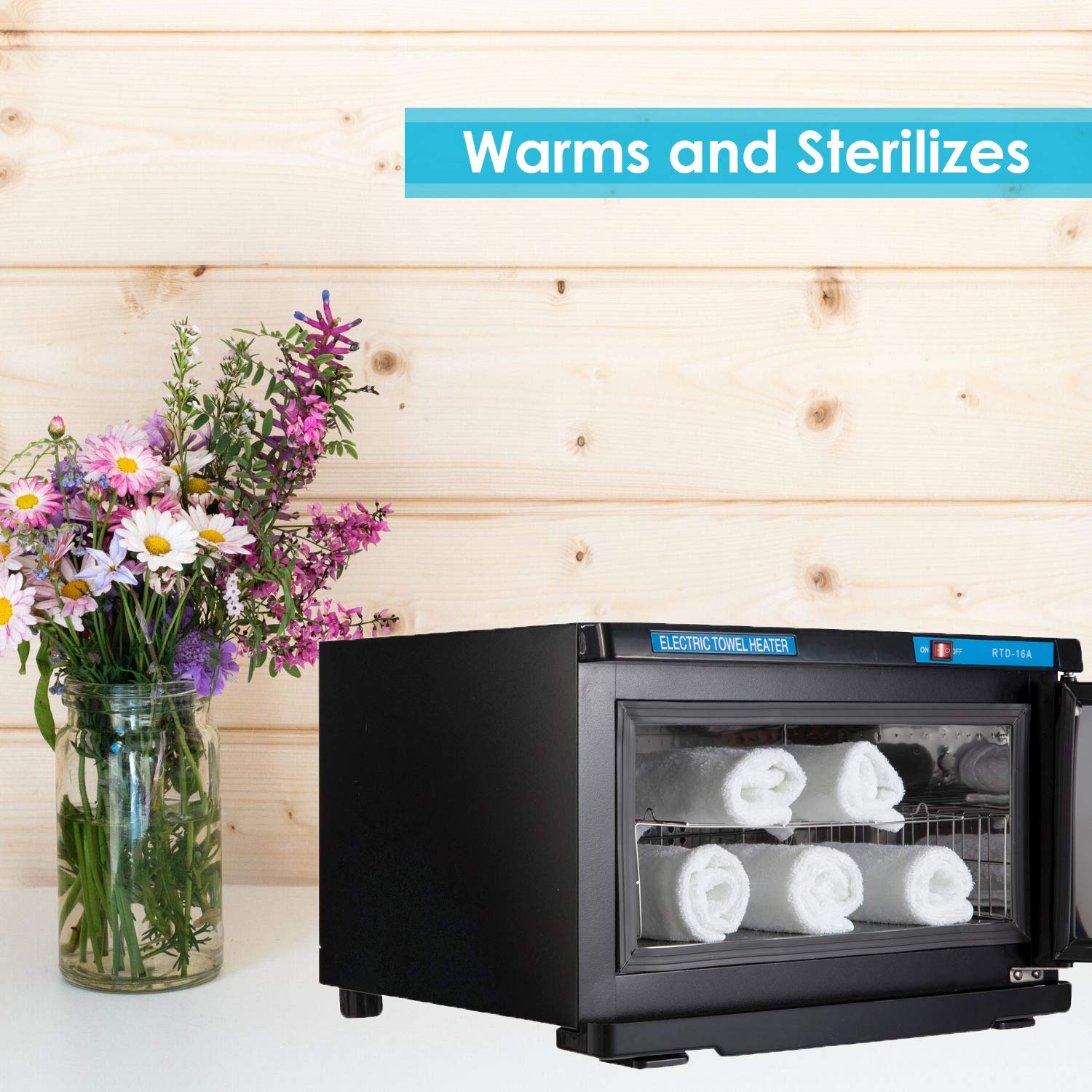 Houseables Hot Towel Warmer, UV Sterilizer, 11” x 17”, 1 Cabbie, 2 Pairs of Tongs, 5 Towels, Black, White, Red, Metal, Cotton, Steamer, Disinfection Light, For Spa, Salon, Barber, Facial, Massage: Beauty