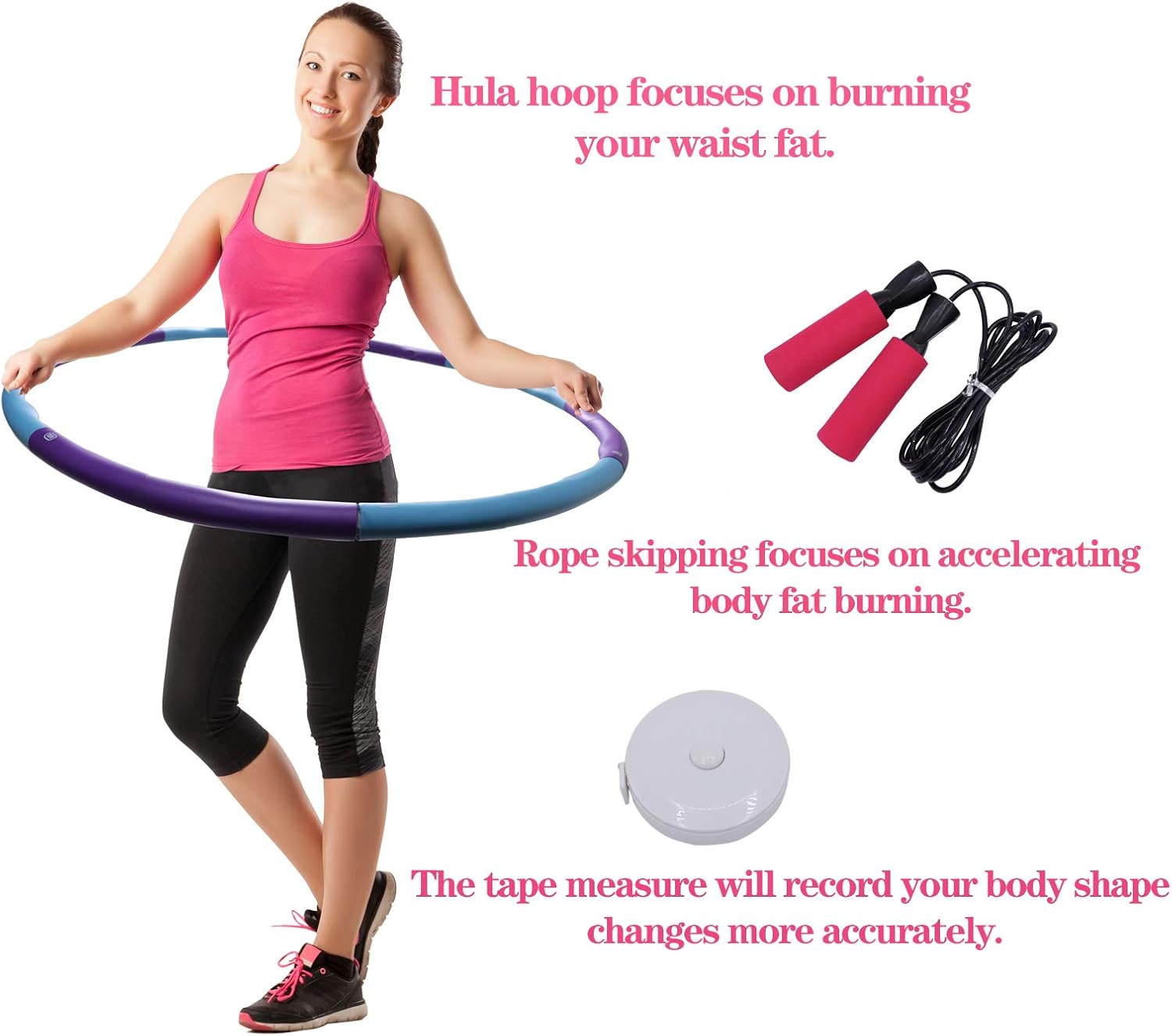 QAZWER Adults Hoola Hoop Fitness Weighted Detachable Jump Rope Lose Fast Weight Professional Hula Hoop 8 Section 3 Lbs Blue Purple: Toys & Games