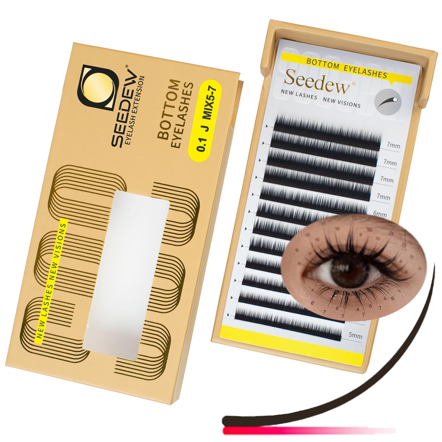 SEEDEW Bottom Eyelash Extensions, MIX5-7mm J Curl 0.10mm 12 Rows/Tray, Classic Individual Single Natural Soft Lightweight Lashes Grafting Supplies for Lash Artists Salons (Brown-0.1-J-MIX5-7mm) — image 1