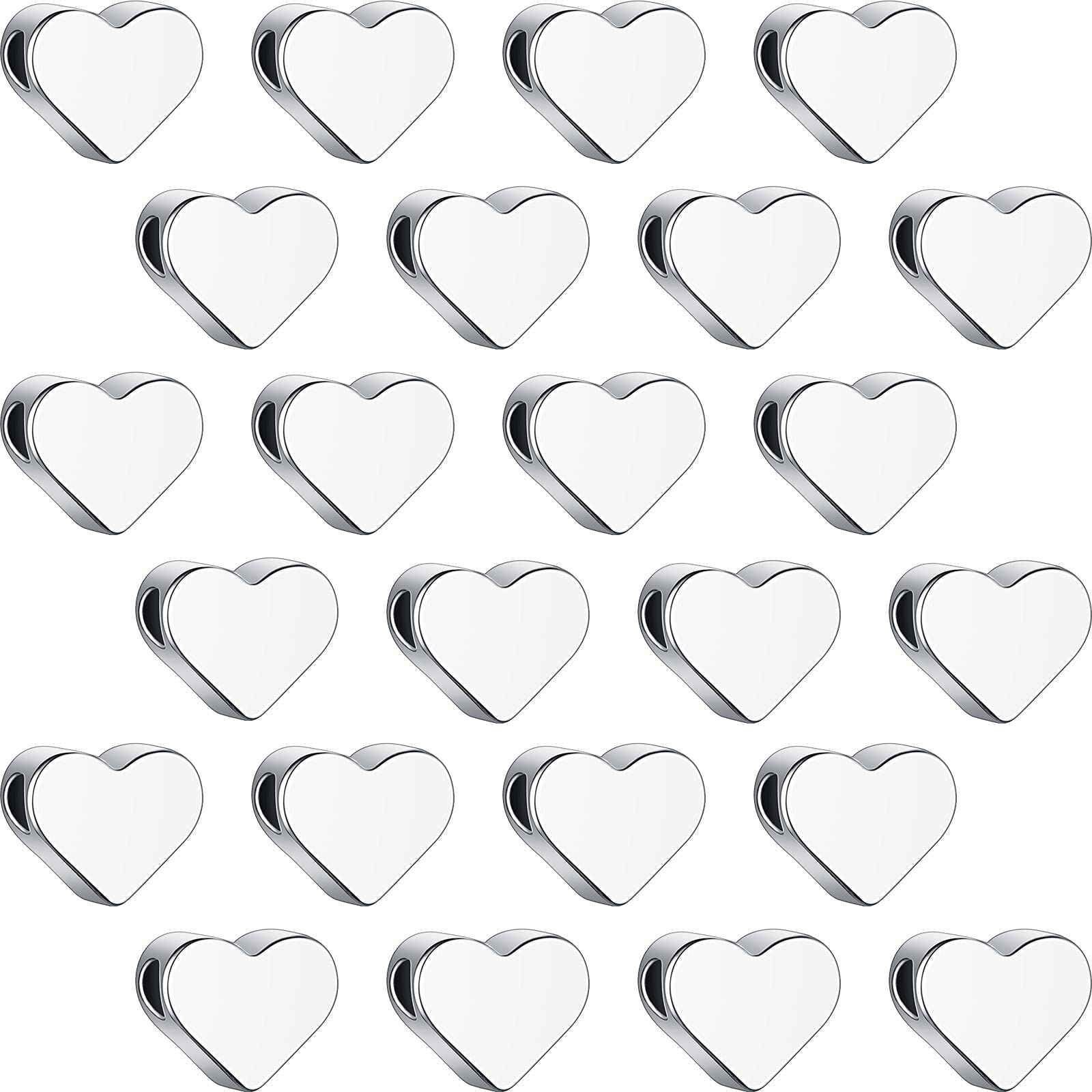 Hicarer 300 Pieces Heart Shaped Metal Loose Beads Small Hole DIY Beads for Making Bracelet Necklace Earring Accessories Handmade Charms(Silver)